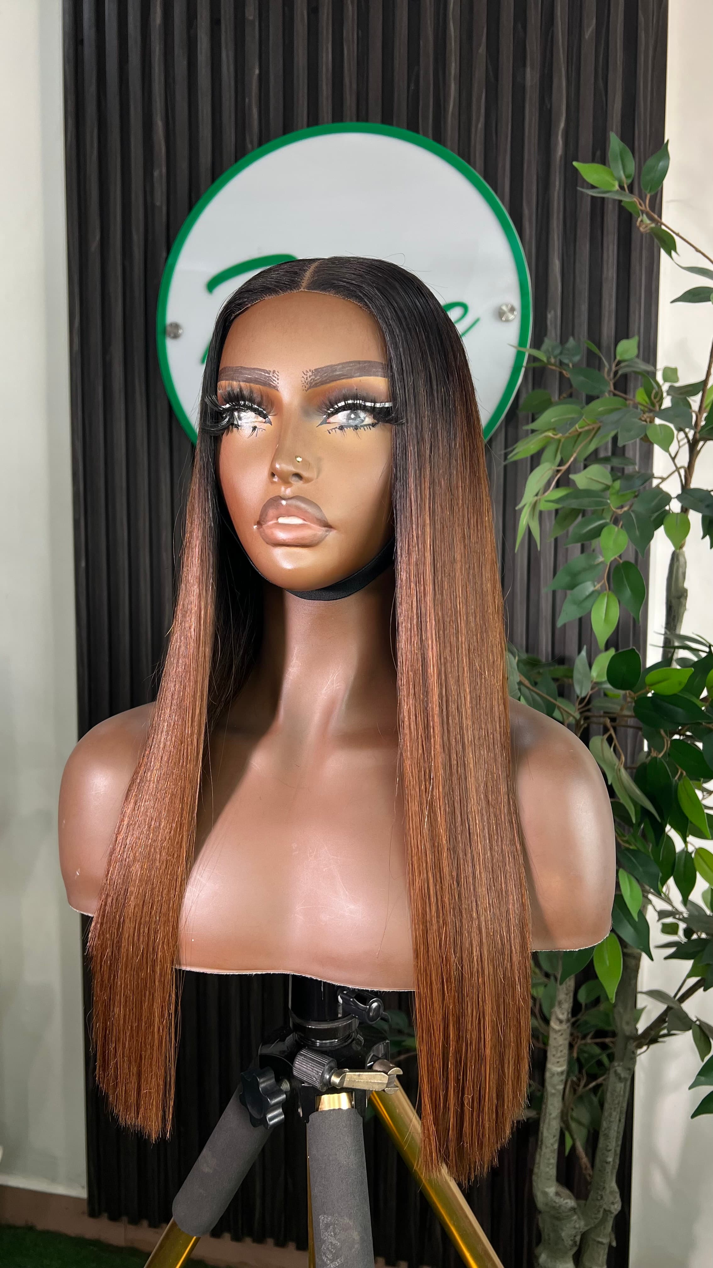 Brown Tip Straight Wig - 2x6 Closure