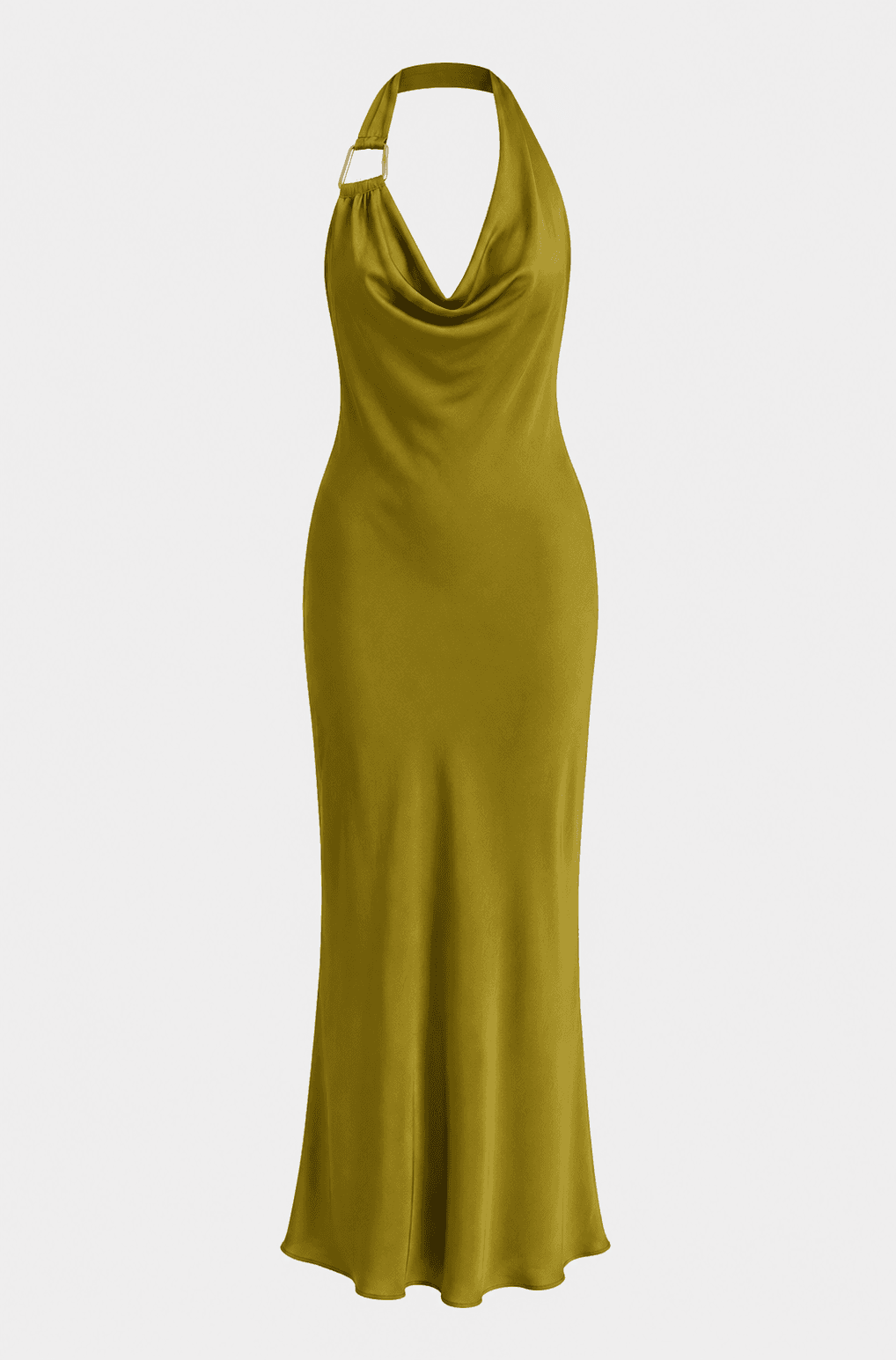 Zara Olive Satin Halter Dress