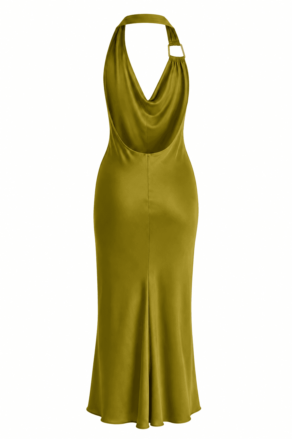 Zara Olive Satin Halter Dress
