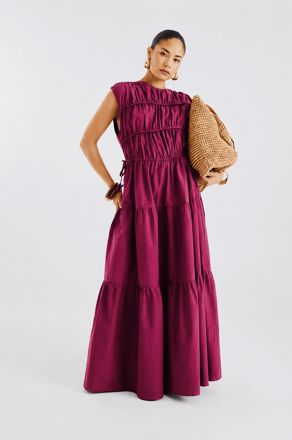 Boohoo Purple Drawstring Tiered Maxi Dress