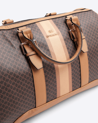 River Island Brown Monogram Stripe Weekend Travel Bag