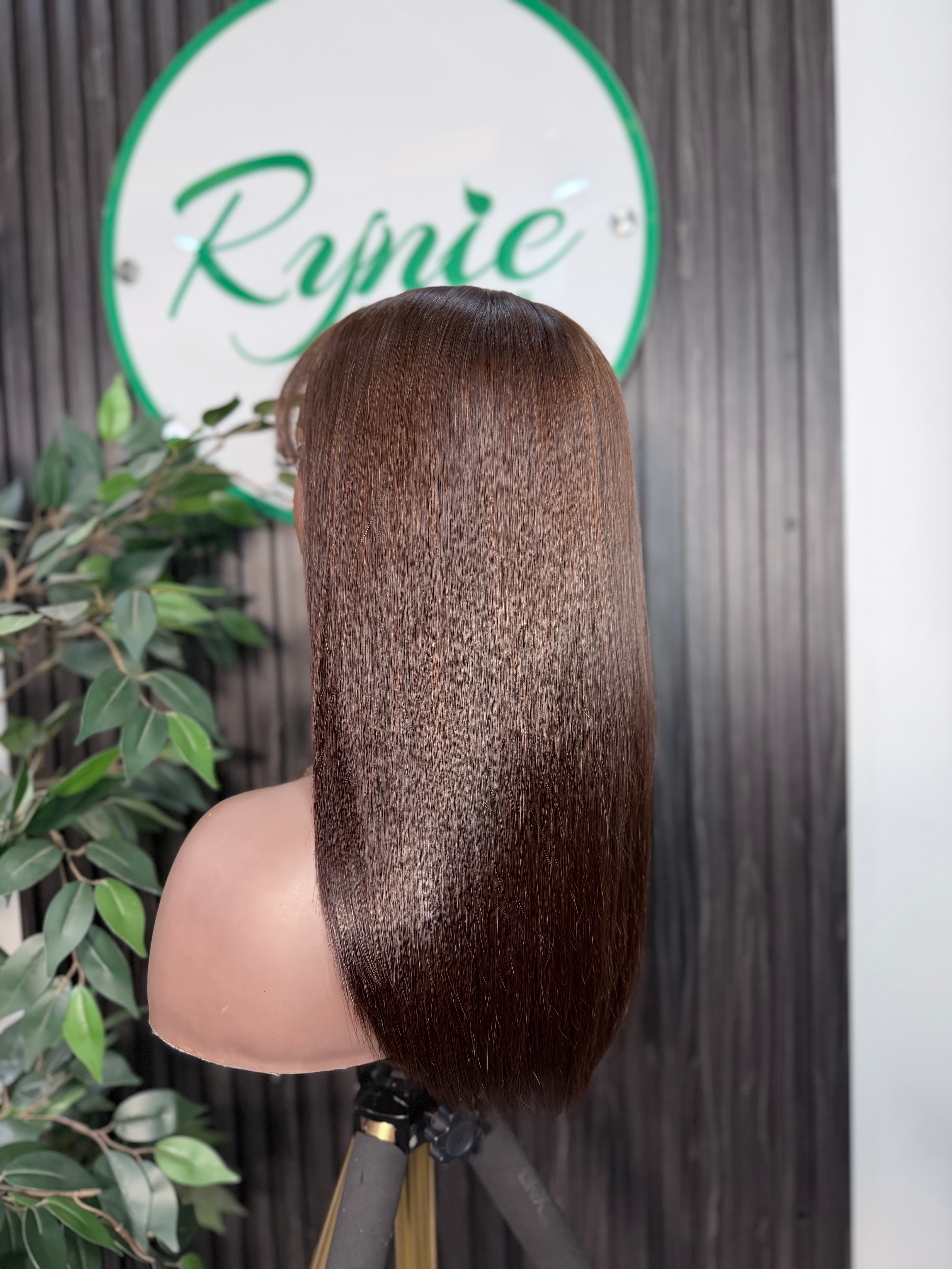 Dark Brown Bone Straight Fringe Wig - 2x6 Closure