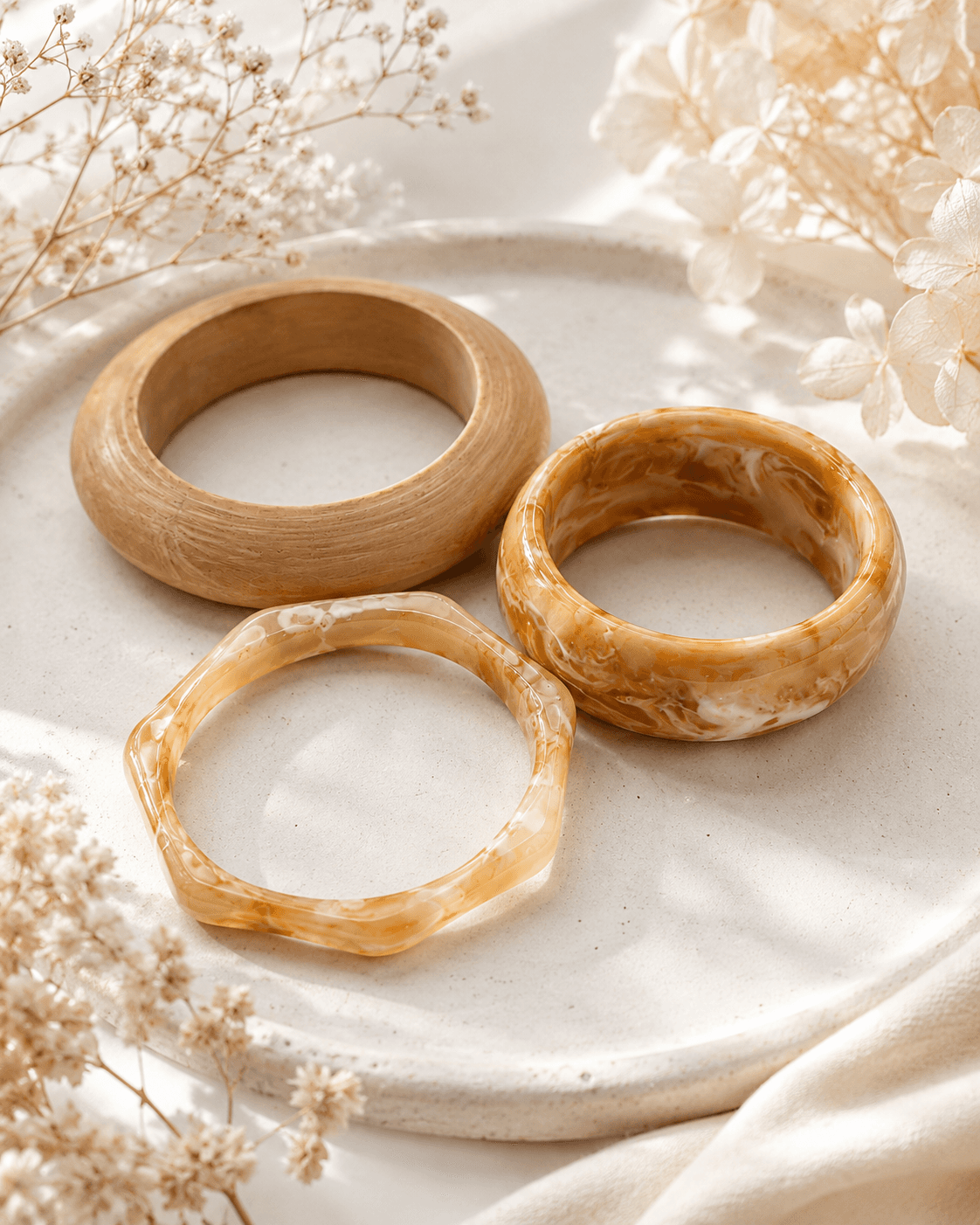 Caramel Marble Acrylic Bangle Set