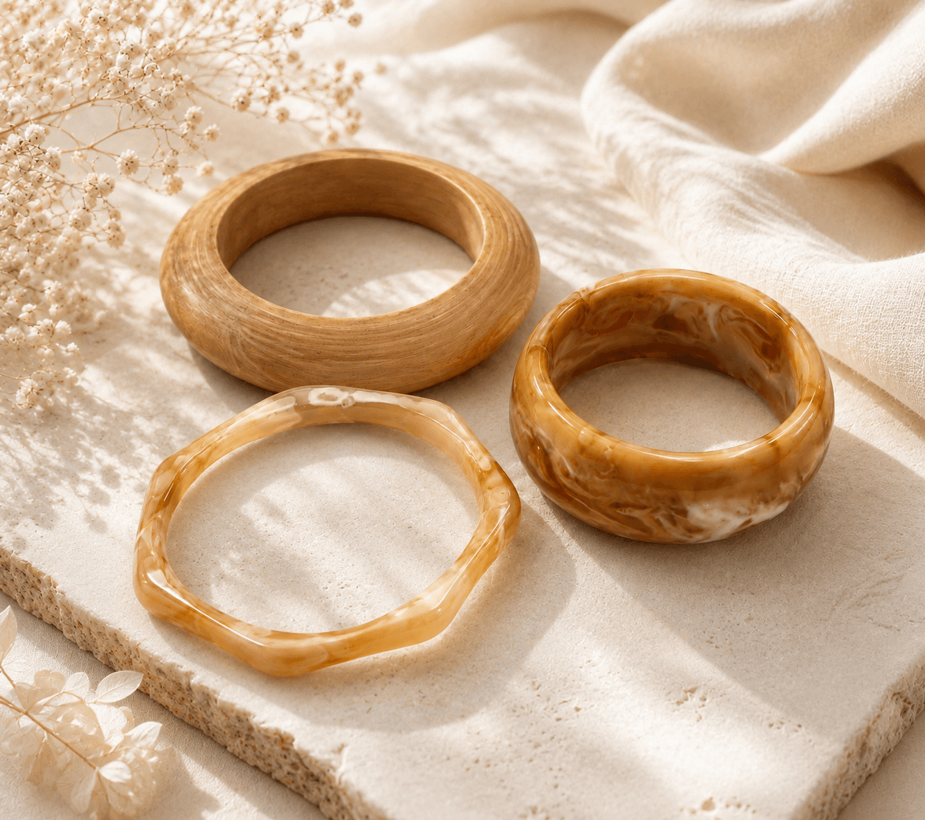 Caramel Marble Acrylic Bangle Set