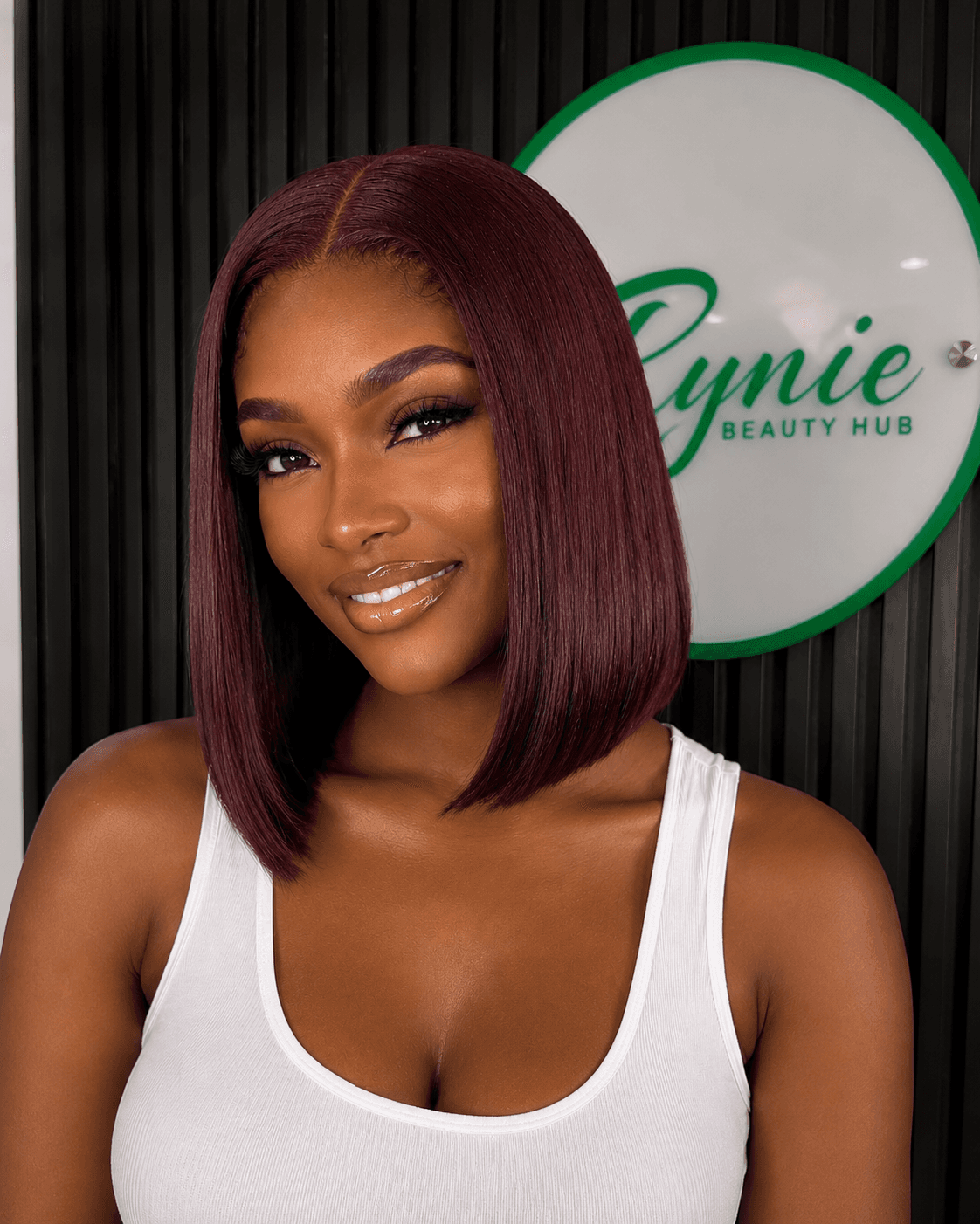 Dark Burgundy Bone Straight Bob Wig - 2x6 Closure