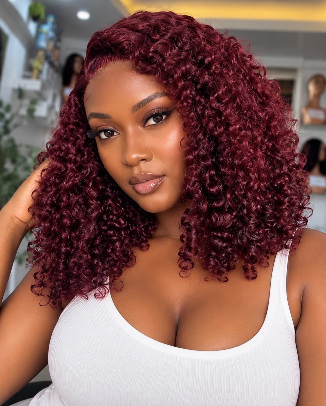 16" Dark Burgundy Pixie Curls Wig - 5x5 Closure