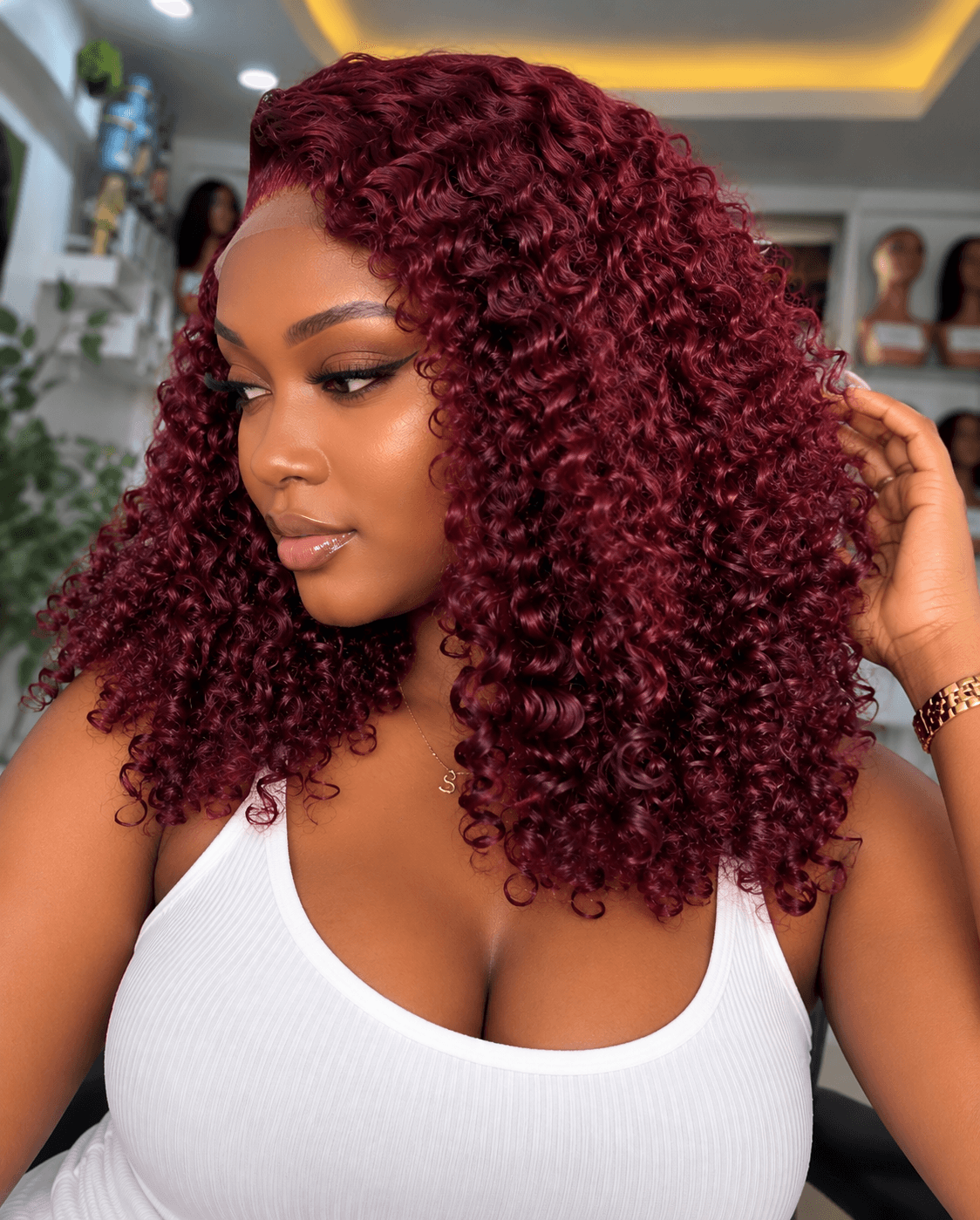 16" Dark Burgundy Pixie Curls Wig - 5x5 Closure