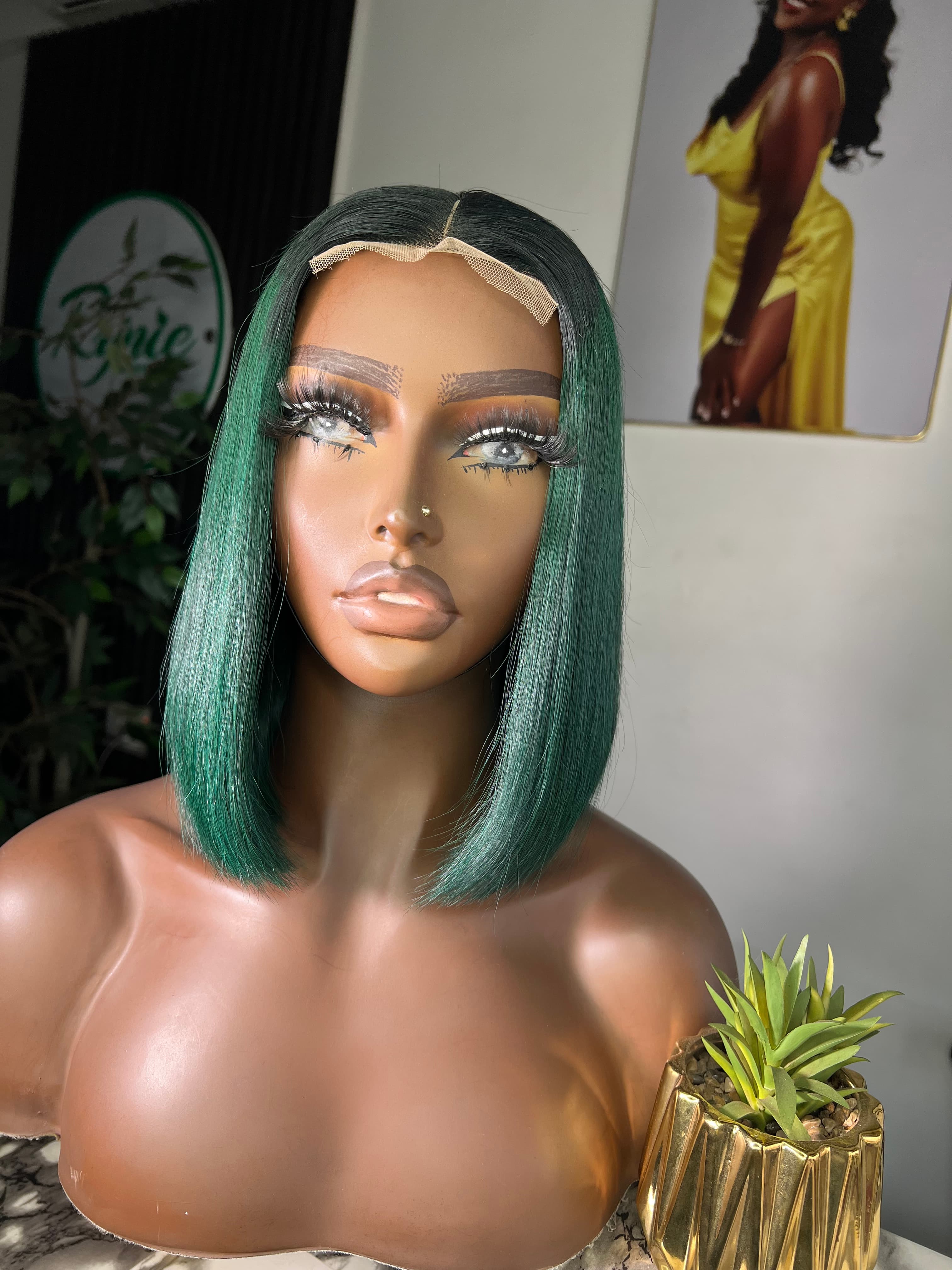 Green Bone Straight Bob Wig - 2x6 Closure