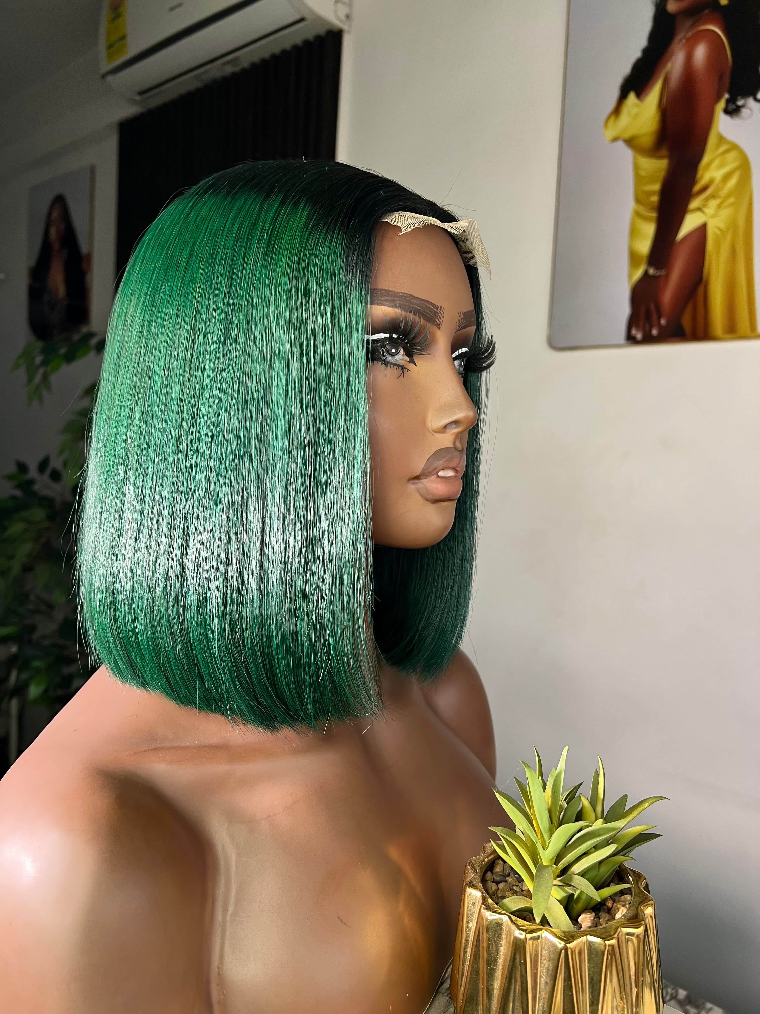 Green Bone Straight Bob Wig - 2x6 Closure