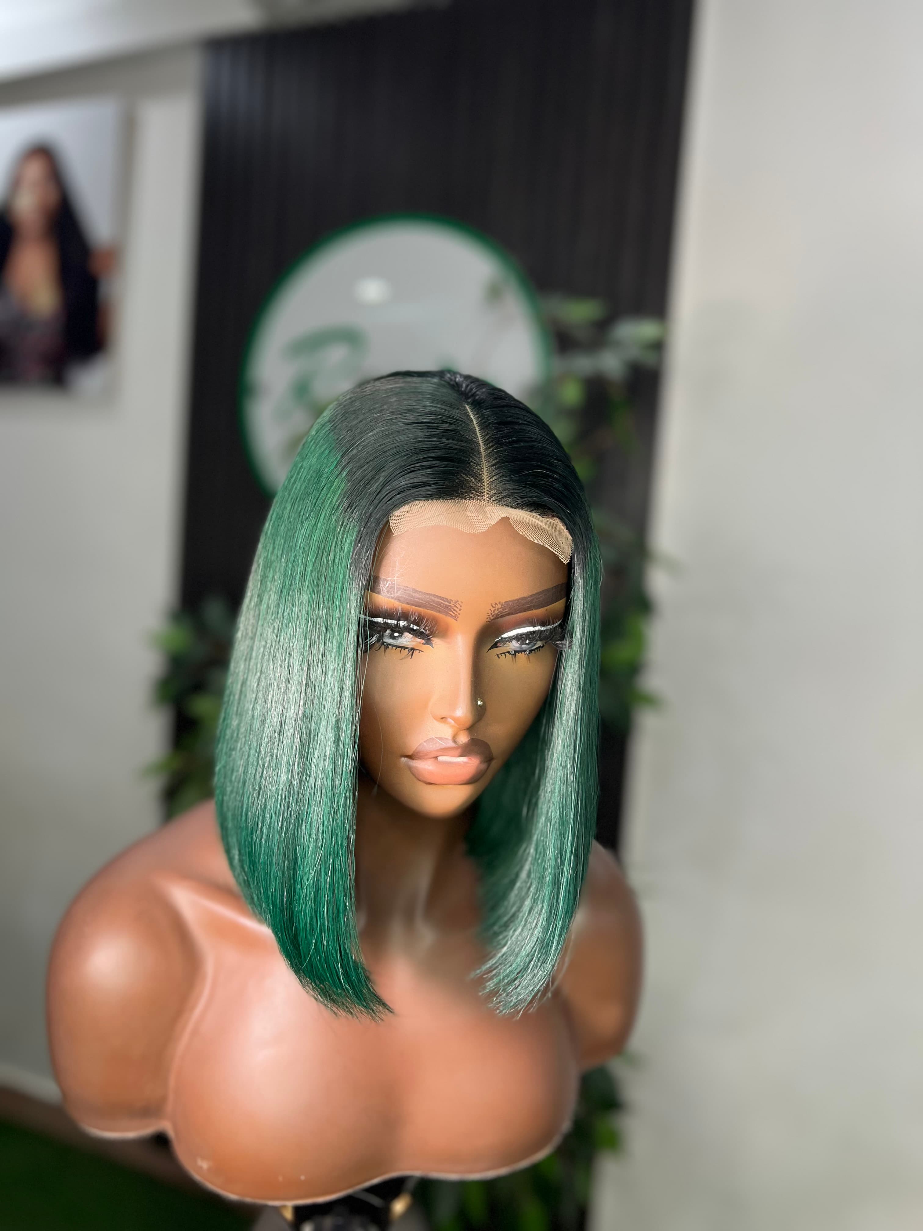 Green Bone Straight Bob Wig - 2x6 Closure